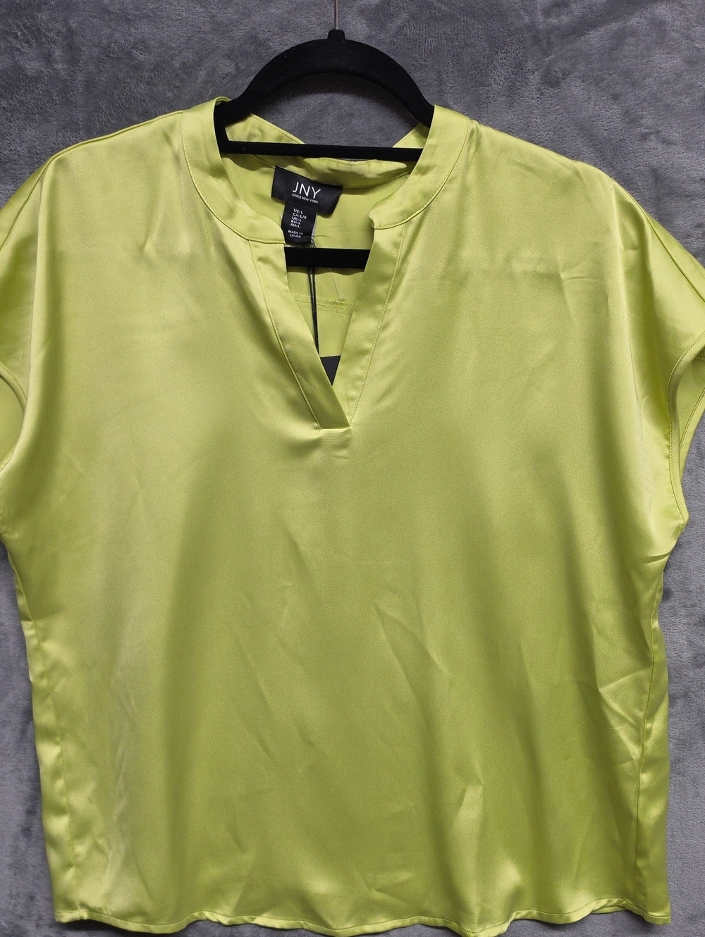 JNY Lime Green Satin V-Neck Blouse
